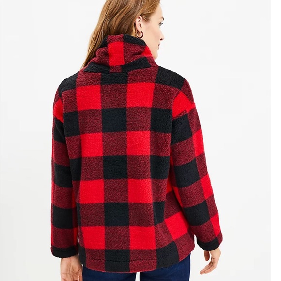 The Loft | NWT Petite Buffalo Plaid Mock Neck Sherpa Top XS - Picture 2 of 8